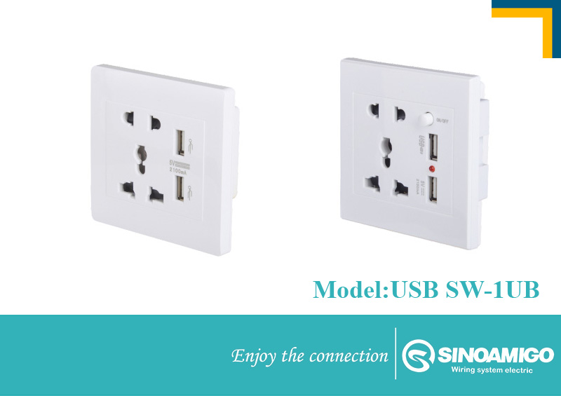 Ổ cắm điện sino amigo 2 cổng đa năng + 2 cổng Sạc USB SW-1UB, 